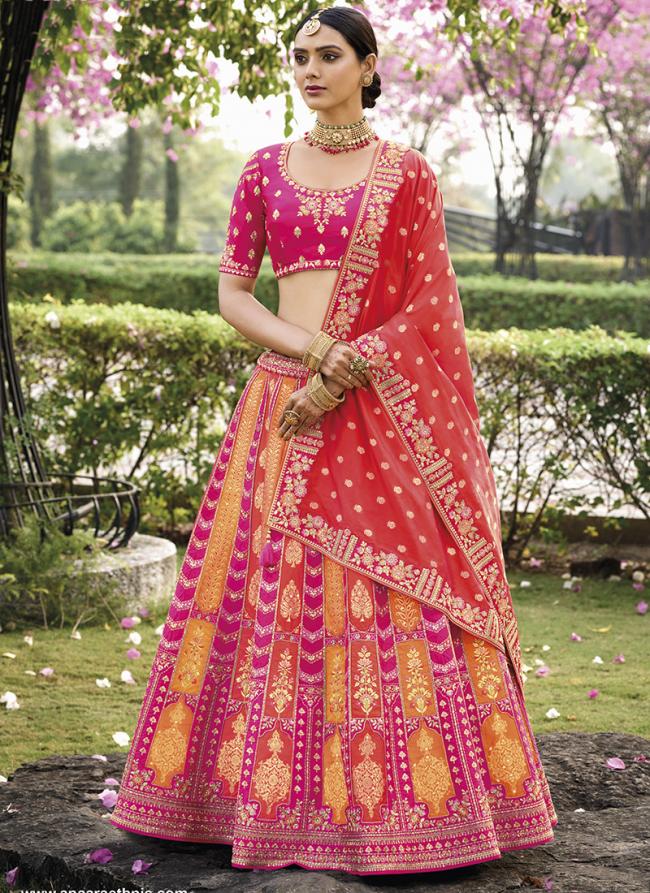 Banarasi Silk Multi Color Wedding Wear Embroidery Work Lehenga Choli